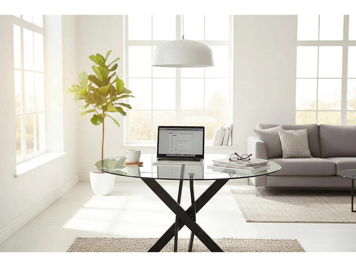 Table à manger ronde  JESSICA TRANSPARENT pieds Métal noir 100 cm 4 couverts