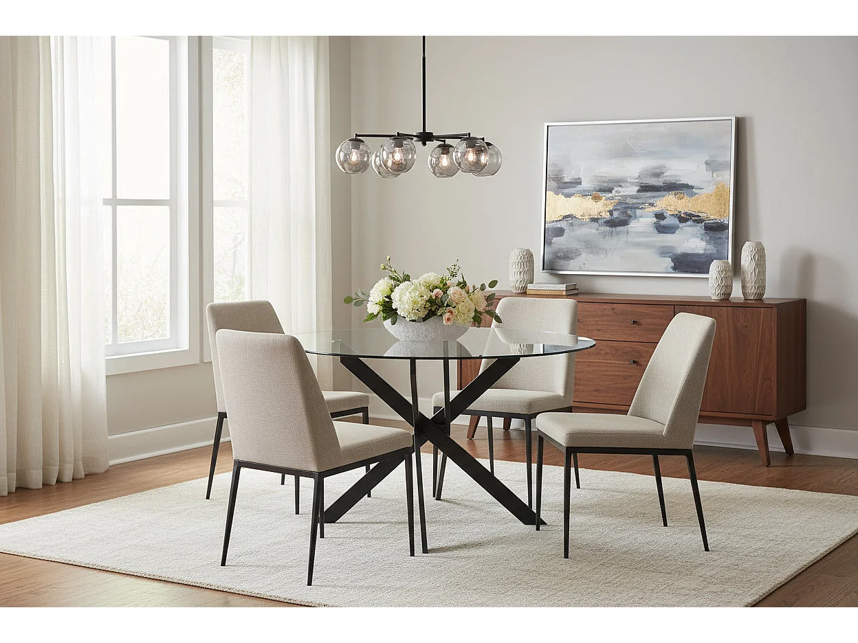 Table à manger ronde  JESSICA TRANSPARENT pieds Métal noir 100 cm 4 couverts