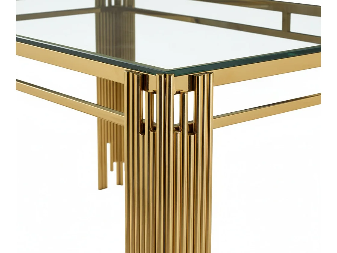 Table à manger Rectangulaire Gold Plateau en verre Transparent - 180x90x75 cm - FLUTE