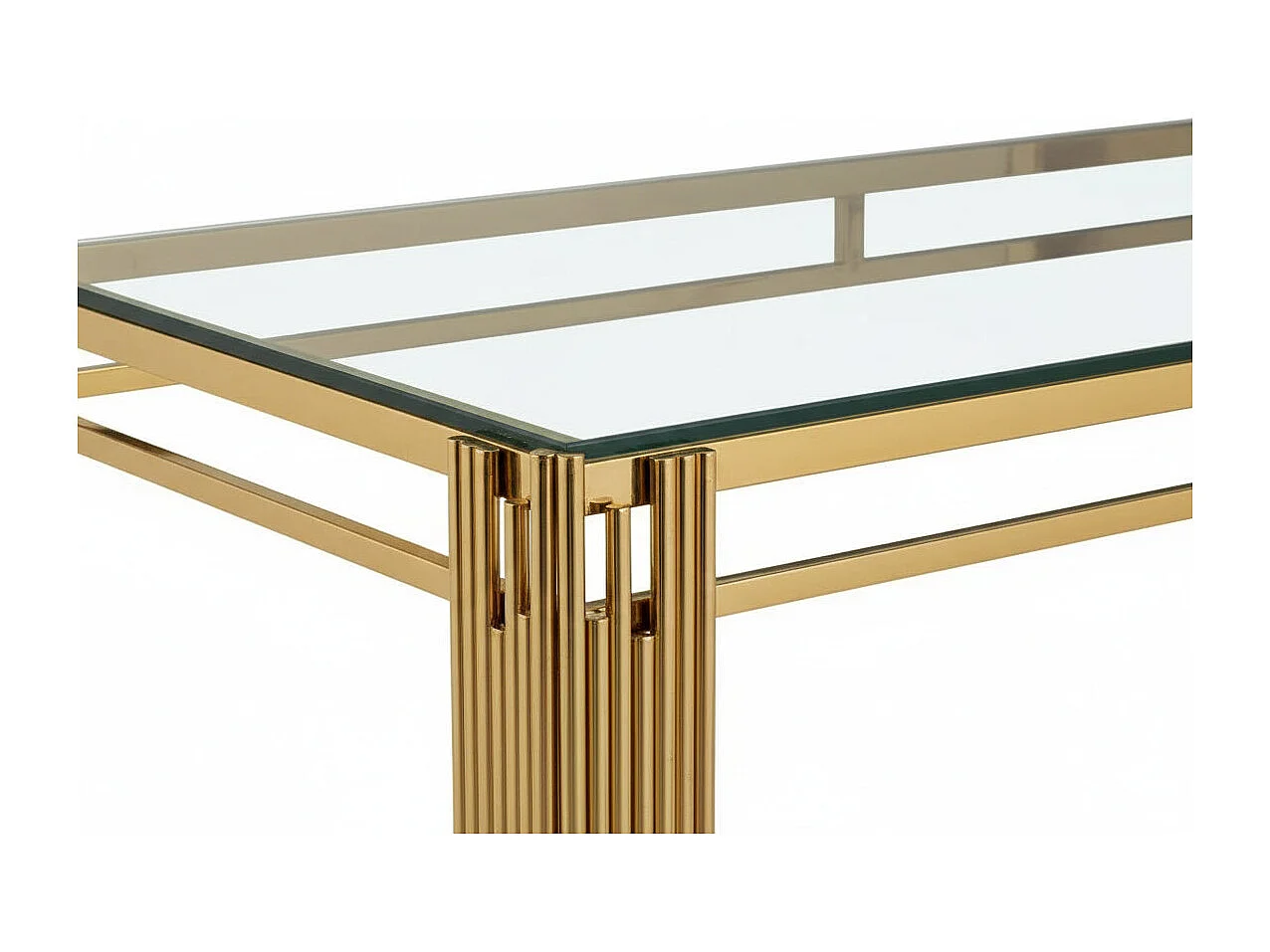 Table à manger Rectangulaire Gold Plateau en verre Transparent - 180x90x75 cm - FLUTE