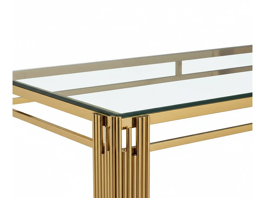 Table à manger Rectangulaire Gold Plateau en verre Transparent - 180x90x75 cm - FLUTE