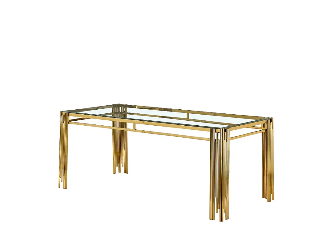 Table à manger Rectangulaire Gold Plateau en verre Transparent - 180x90x75 cm - FLUTE