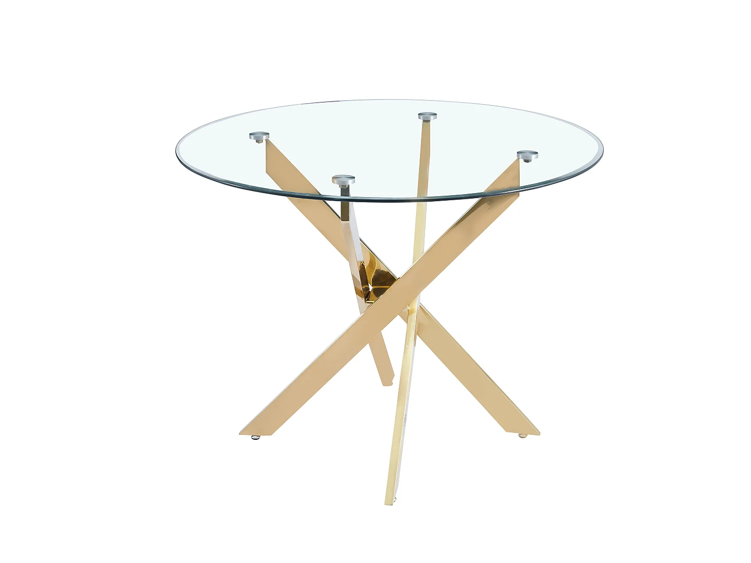Table à manger ronde JESSICA TRANSPARENT pieds Gold 100 cm 4 couverts
