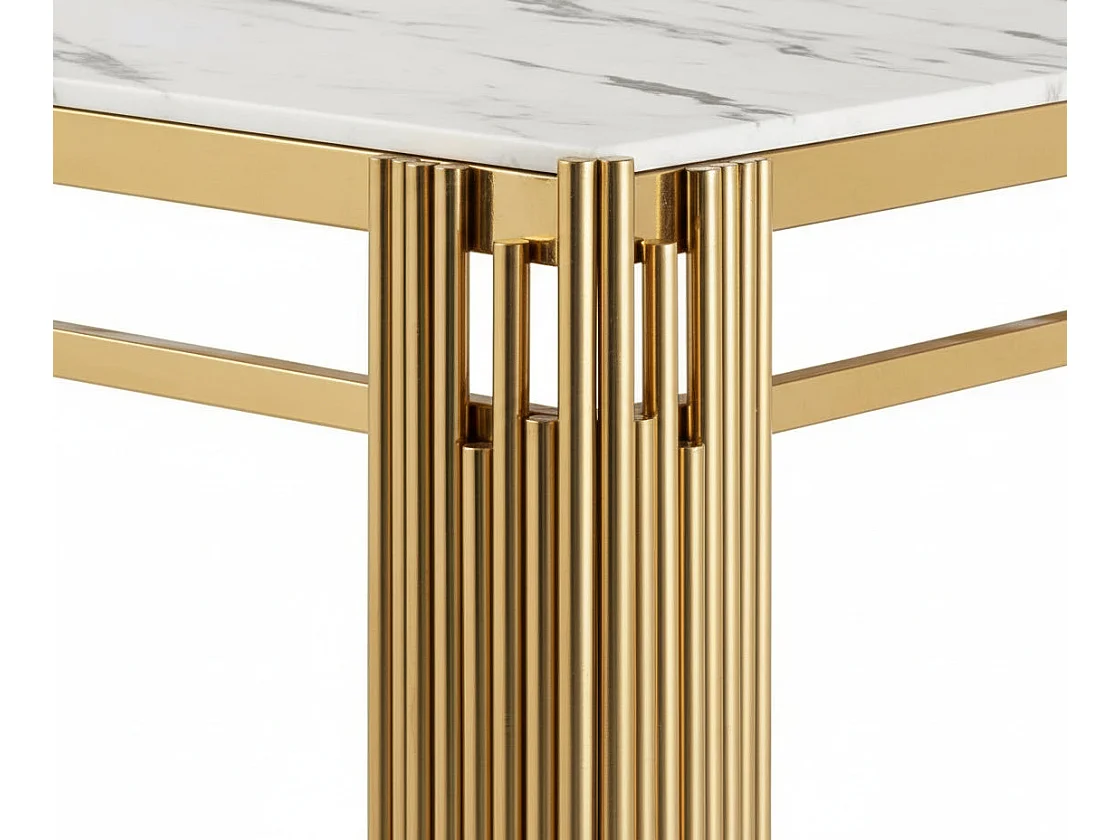 Table à manger Rectangulaire Gold Plateau Effet Marbre Blanc 180x90x75 cm - FLUTE