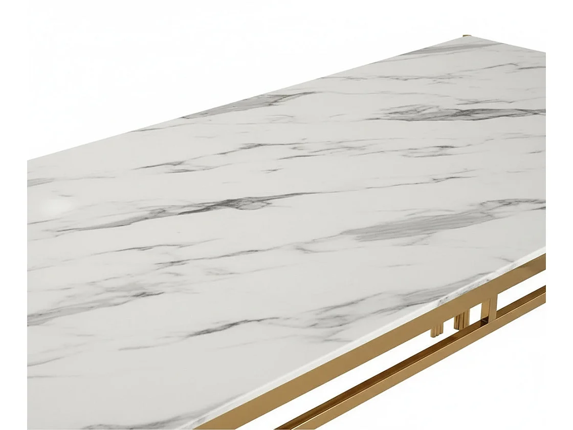 Table à manger Rectangulaire Gold Plateau Effet Marbre Blanc 180x90x75 cm - FLUTE