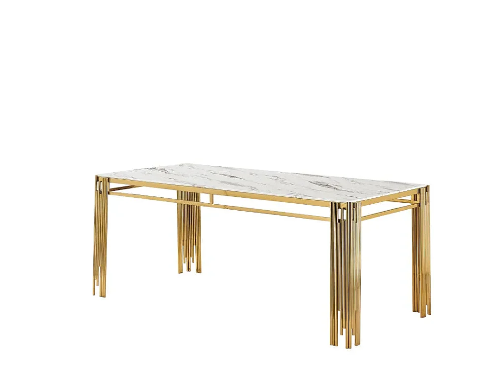Table à manger Rectangulaire Gold Plateau Effet Marbre Blanc 180x90x75 cm - FLUTE