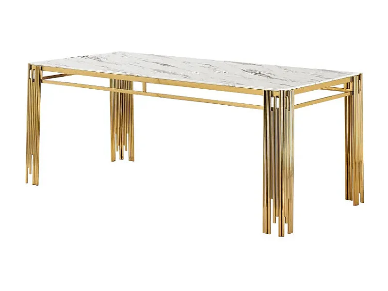 Table à manger Rectangulaire Gold Plateau Effet Marbre Blanc 180x90x75 cm - FLUTE