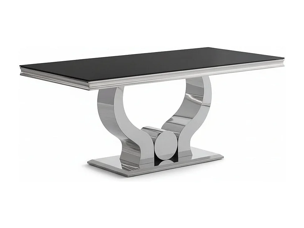 Table à manger verre noir pied métal chrome 180x90 cm TROFY