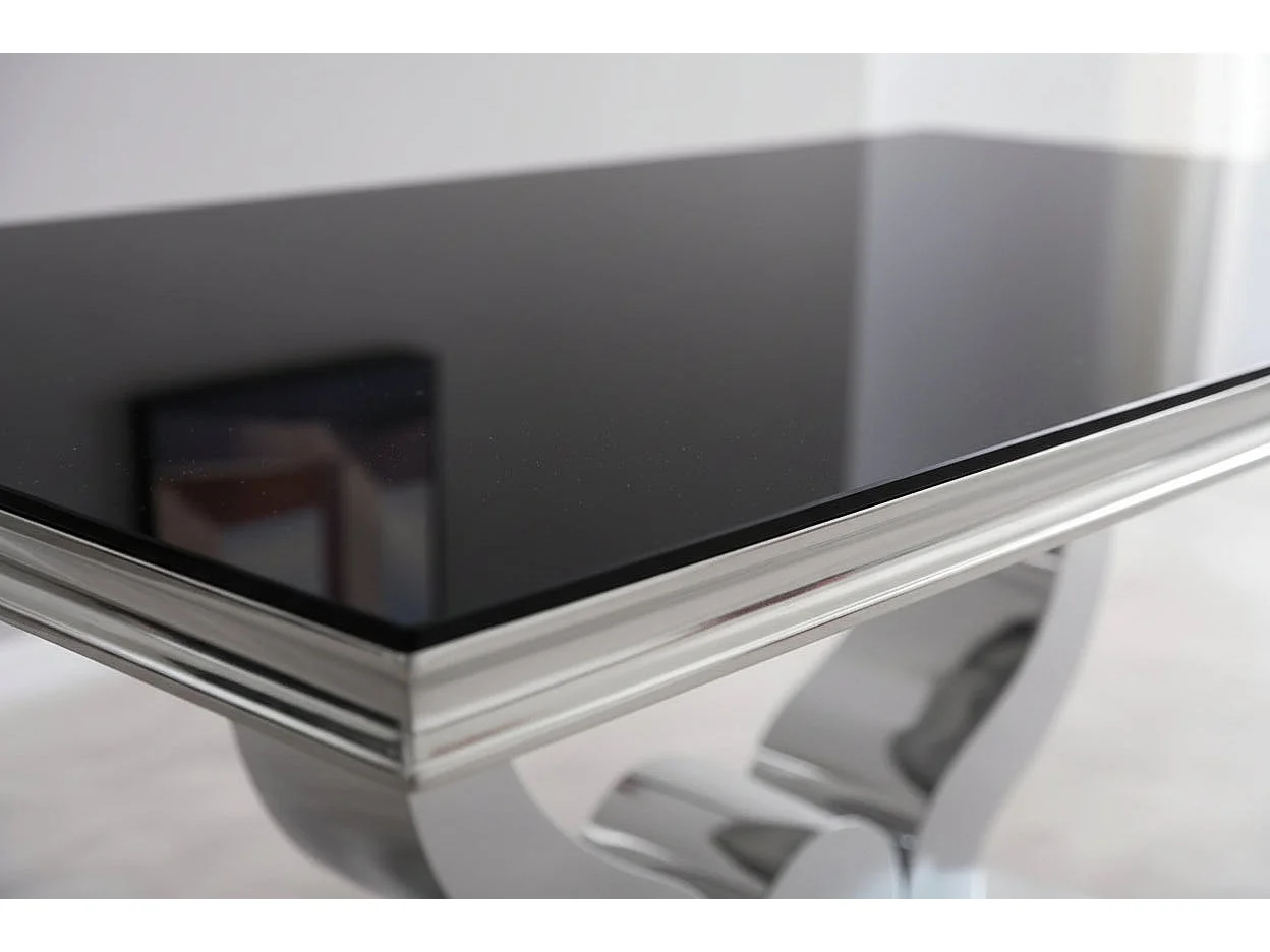 Table à manger verre noir pied métal chrome 180x90 cm TROFY