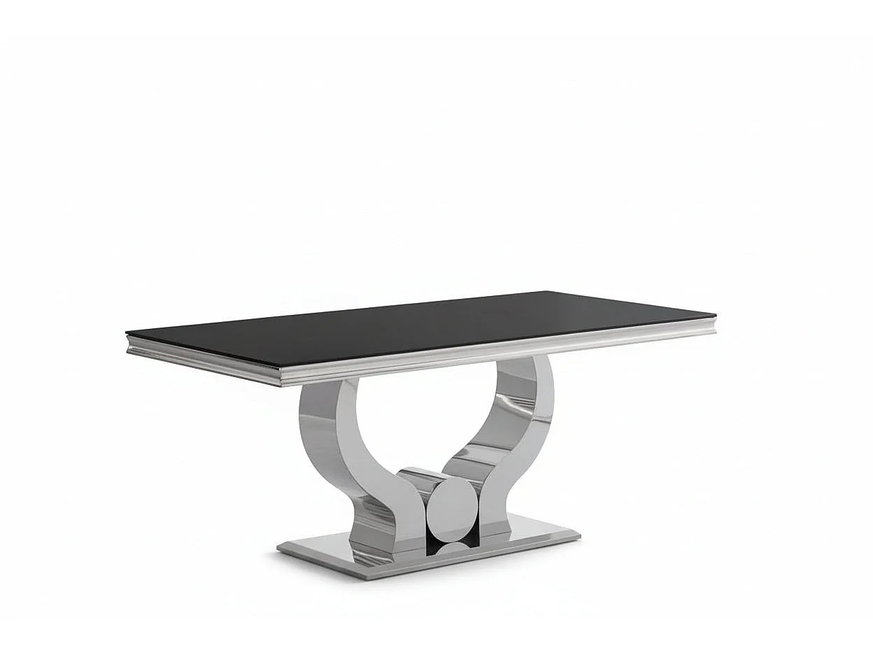 Table à manger verre noir pied métal chrome 180x90 cm TROFY