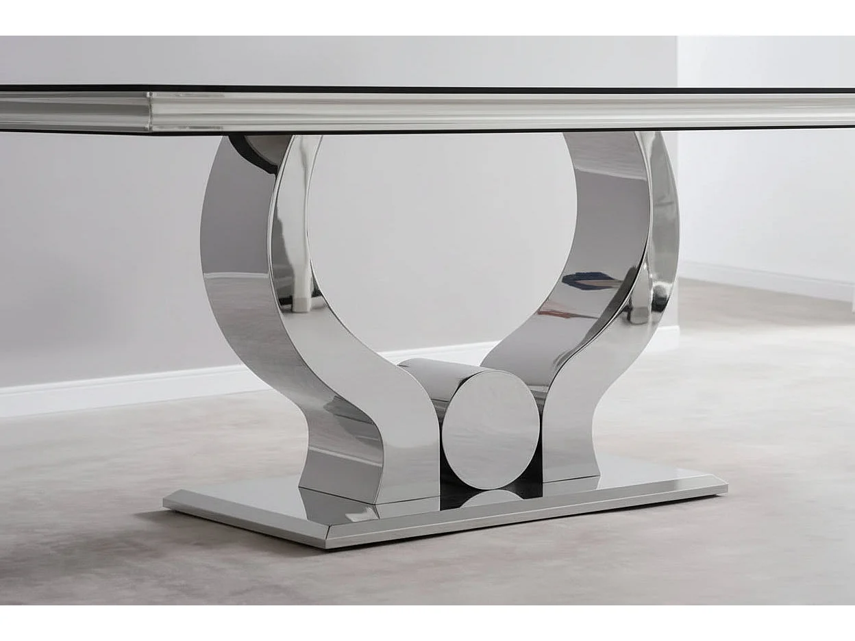 Table à manger verre noir pied métal chrome 180x90 cm TROFY