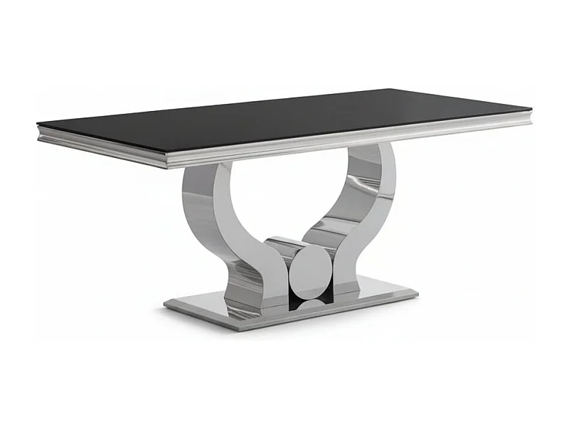 Table à manger verre noir pied métal chrome 180x90 cm TROFY