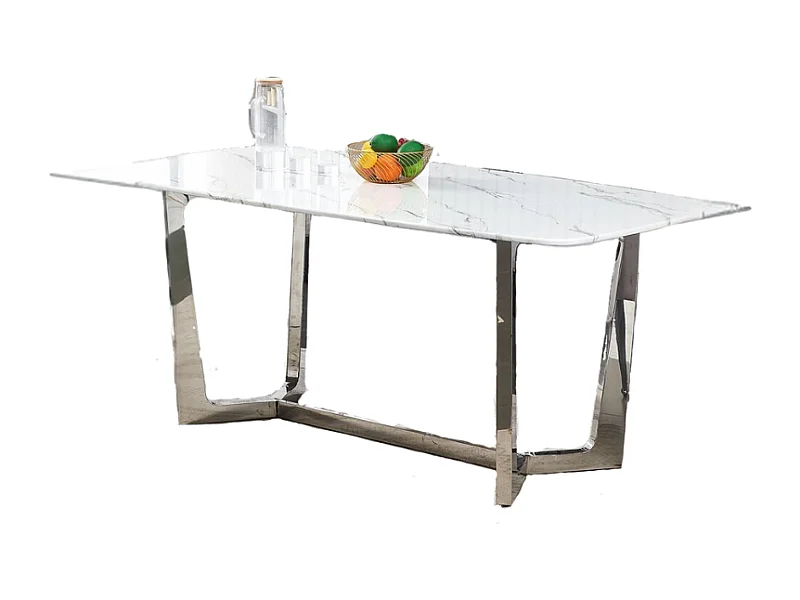 Table à manger GOSSIP plateau en Granite Marbré Blanc