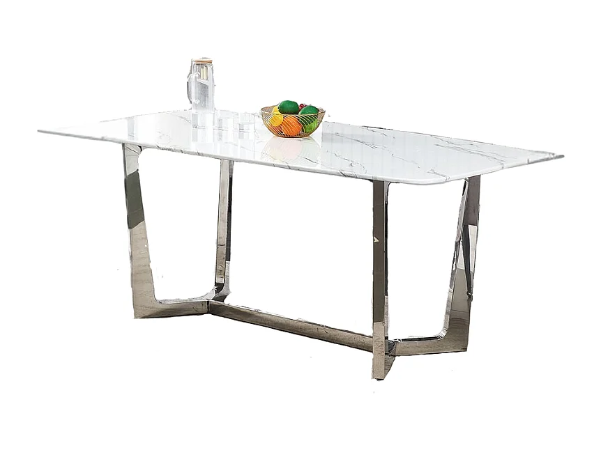 Table à manger GOSSIP plateau en Granite Marbré Blanc