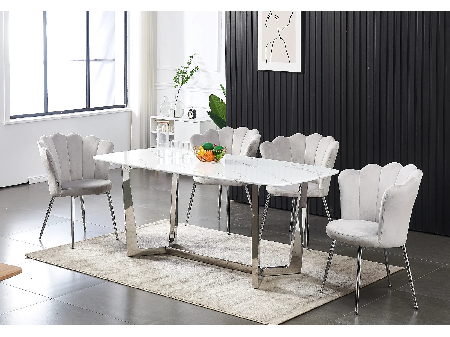 Table à manger GOSSIP plateau en Granite Marbré Blanc