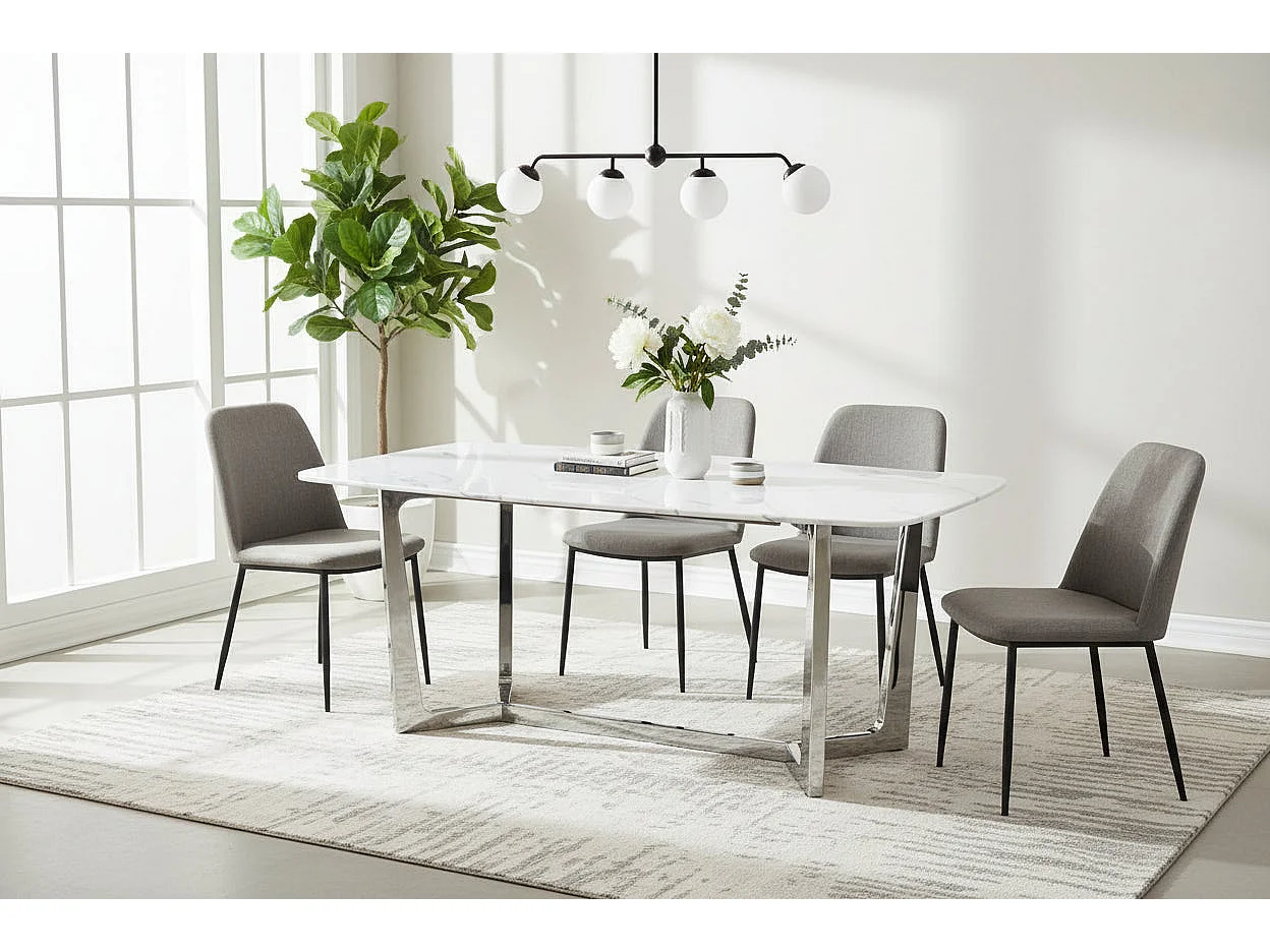 Table à manger plateau granite marbré blanc 180x90 cm – GOSSIP