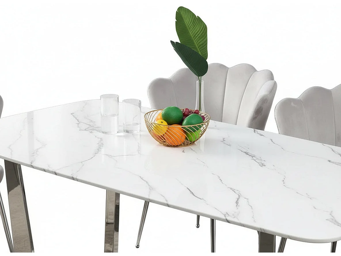 Table à manger plateau granite marbré blanc 180x90 cm – GOSSIP