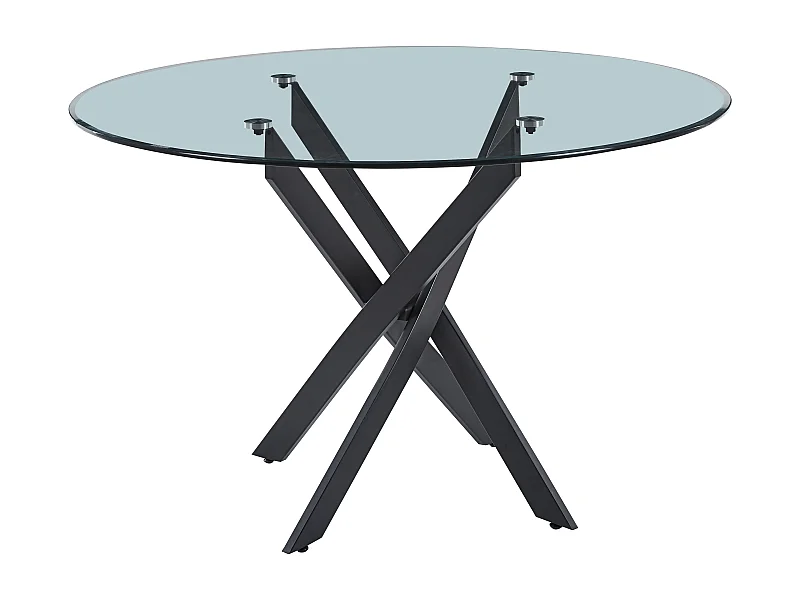 Table a manger ronde JESSICA TRANSPARENT en Métal noir XXL 120 cm 4 couverts