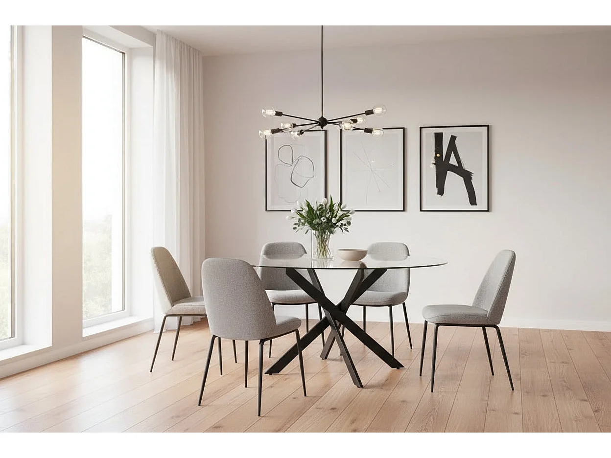 Table a manger ronde JESSICA TRANSPARENT en Métal noir XXL 120 cm 4 couverts