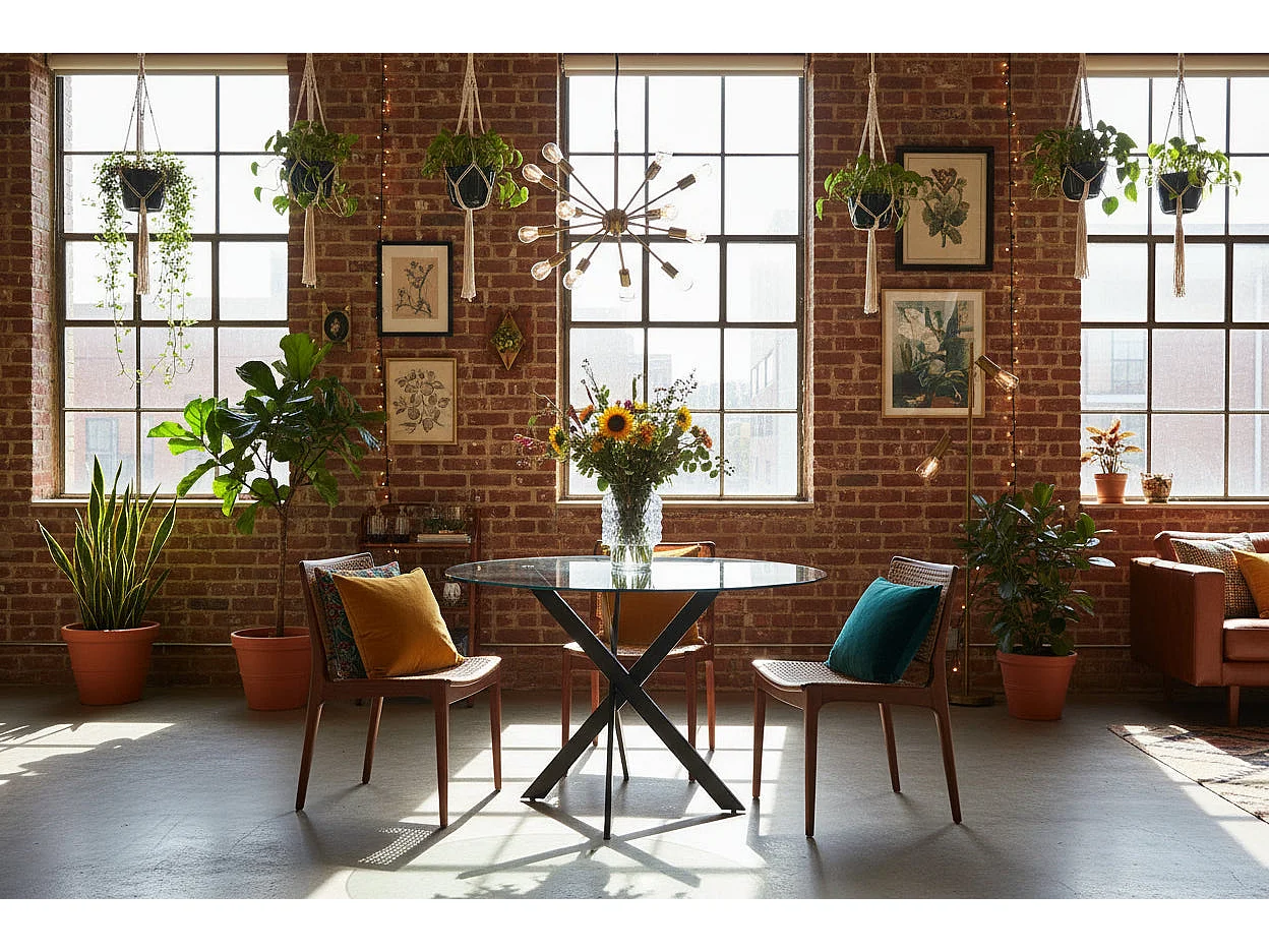 Table a manger ronde JESSICA TRANSPARENT en Métal noir XXL 120 cm 4 couverts