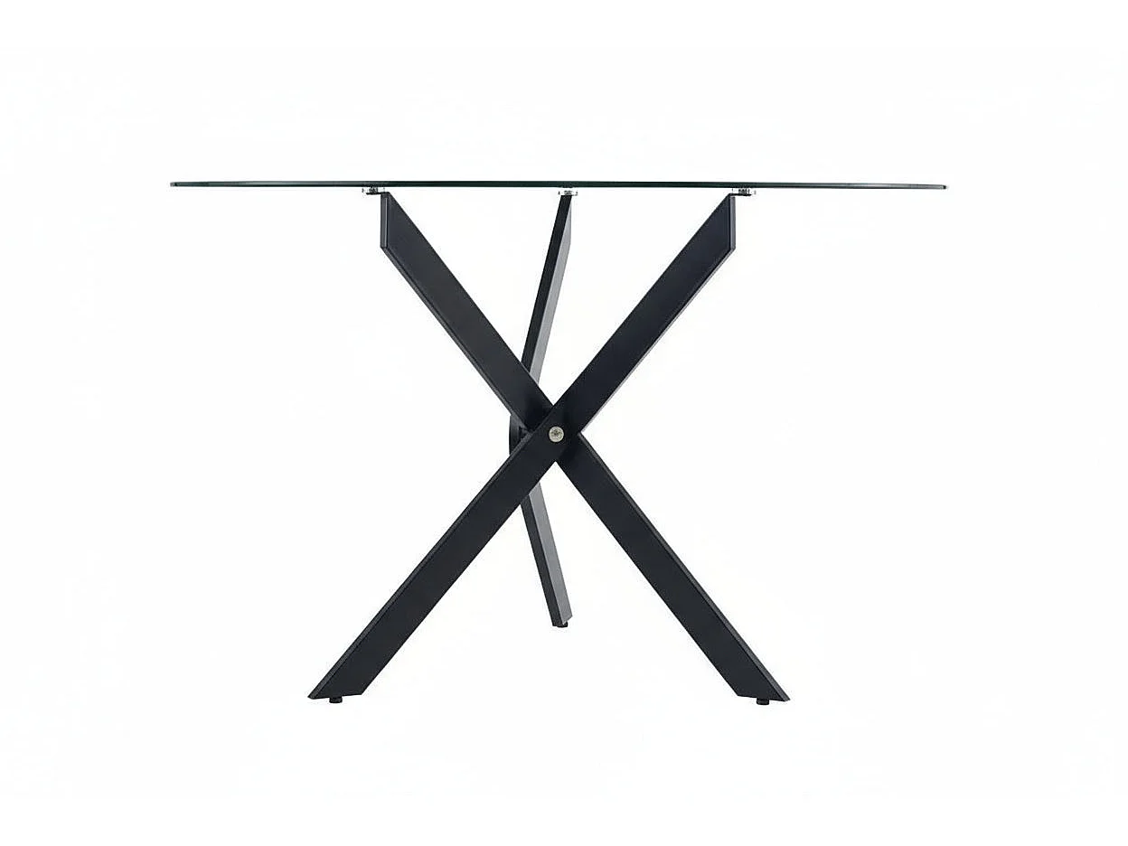 Table à manger ronde JESSICA TRANSPARENT en Métal noir XXL 120 cm 4 couverts
