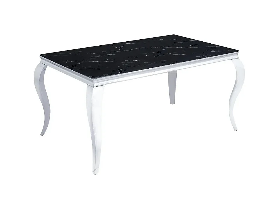 Table à manger BAROQUE 6 à 8 couverts pieds chrome plateau en verre 180x90 cm