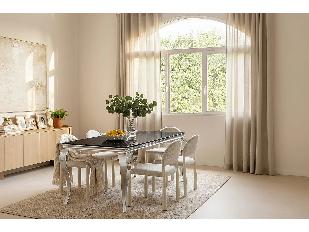 Table à manger verre marbré noir 180x90 cm 6-8 pers BAROQUE