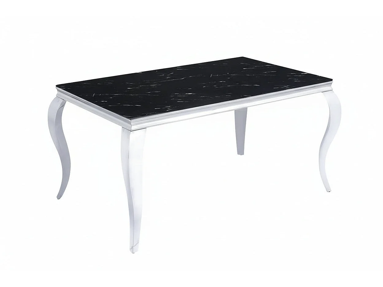Table à manger verre marbré noir 180x90 cm 6-8 pers BAROQUE
