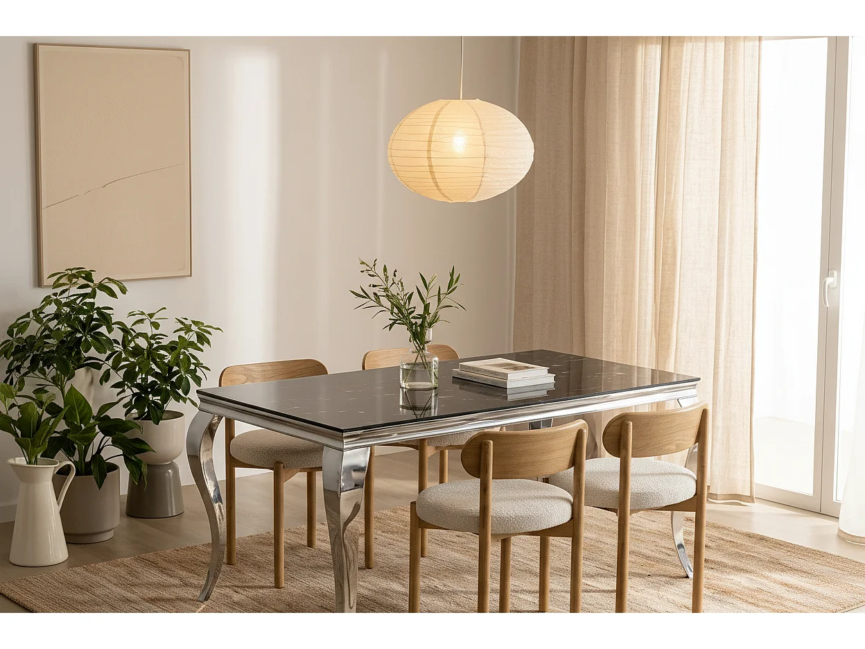 Table à manger verre marbré noir 180x90 cm 6-8 pers BAROQUE