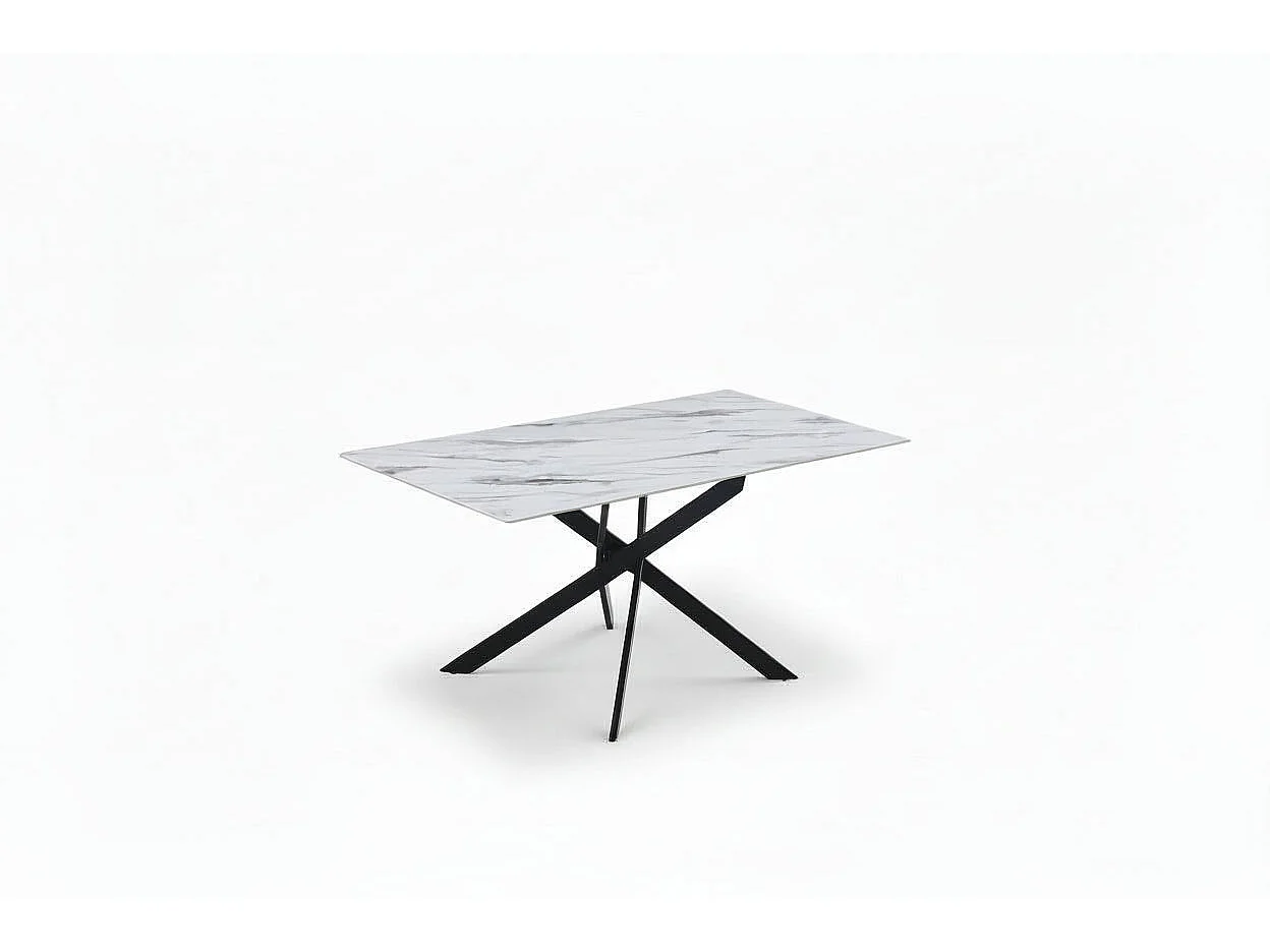 Table à Manger Rectangulaire Verre Marbré Blanc 150 cm JESSICA