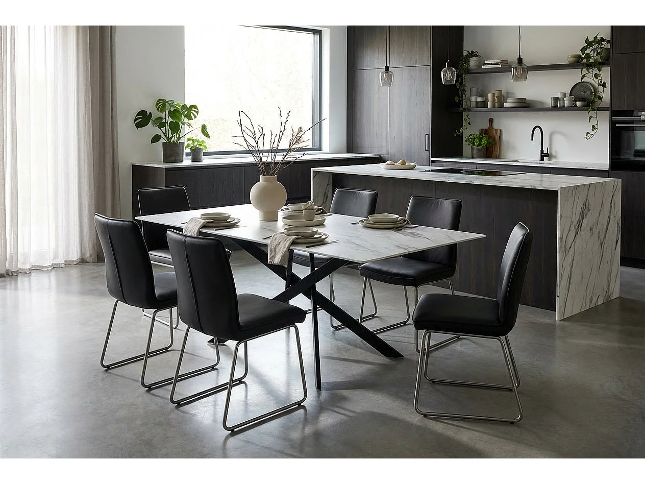 Table à Manger Rectangulaire Verre Marbré Blanc 150 cm JESSICA