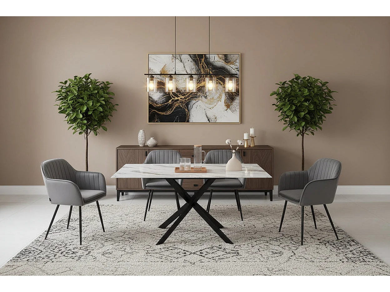 Table à Manger Rectangulaire Verre Marbré Blanc 150 cm JESSICA