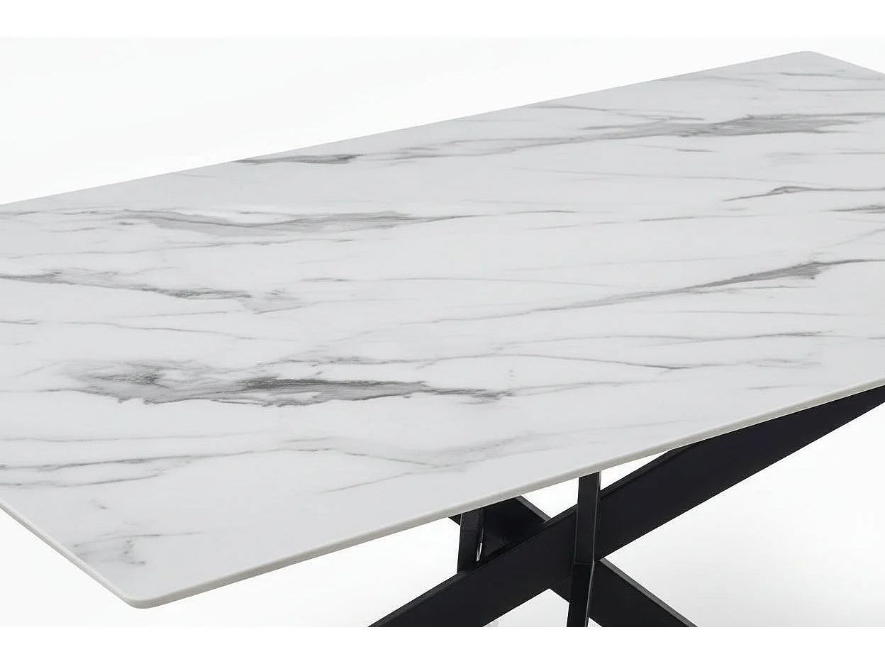 Table à Manger Rectangulaire Verre Marbré Blanc 150 cm JESSICA