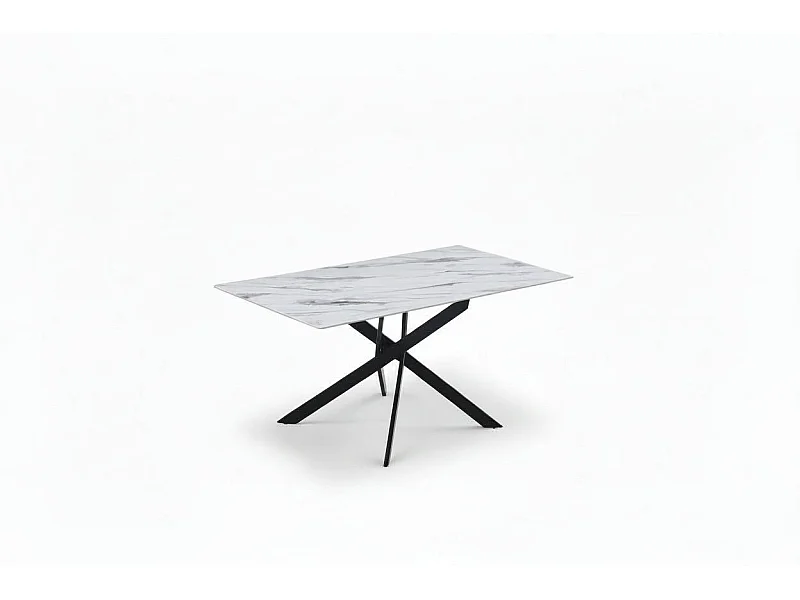 Table à Manger Rectangulaire Verre Marbré Blanc 150 cm JESSICA