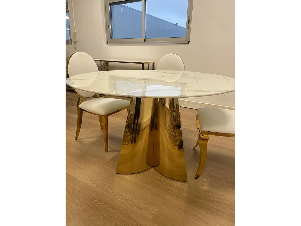 Table à manger CAPUCINE Gold Marbre blanc