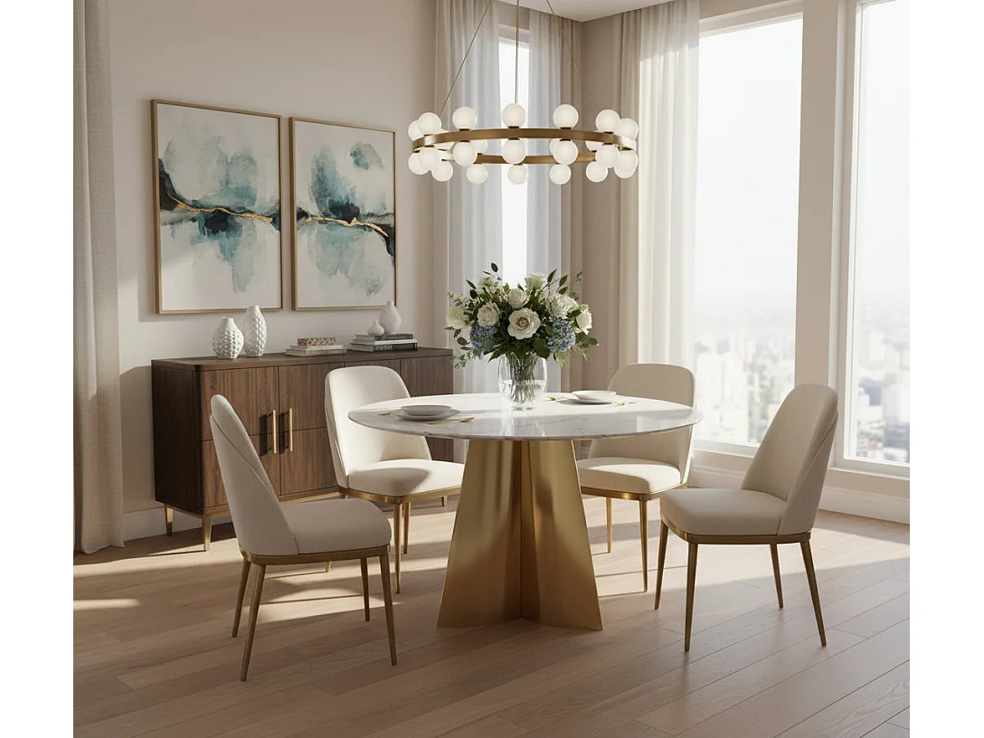 Table à manger CAPUCINE Gold Marbre blanc