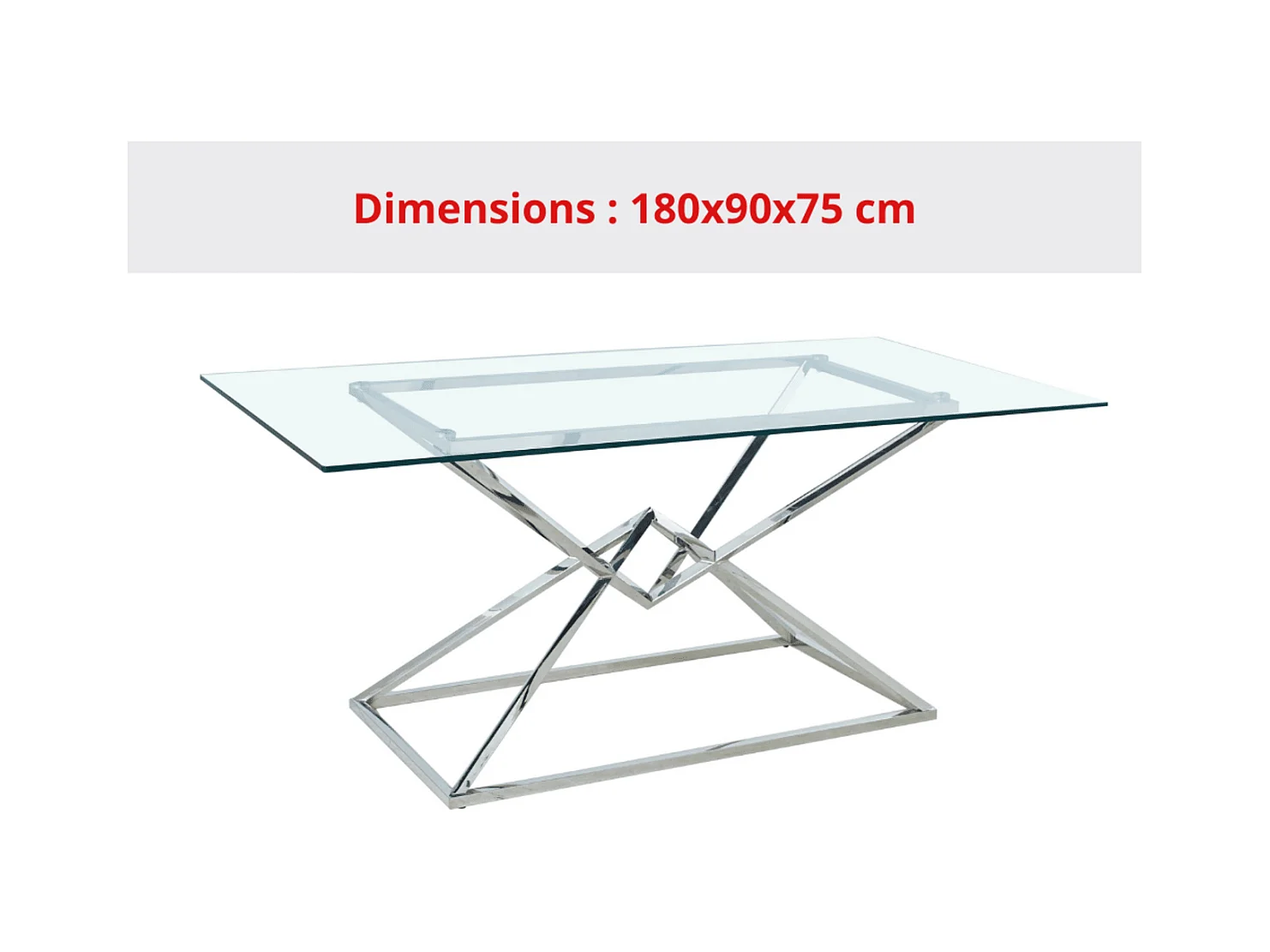 Table à manger PYRAMIDE plateau en verre et structure en Chrome pour 4 à 8 personnes