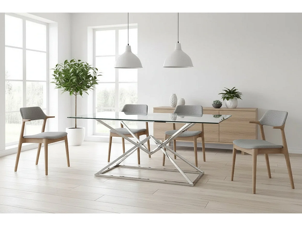 Table à Manger Rectangulaire Verre Transparent - Pieds Chrome – 180×90×75 cm – PYRAMIDE