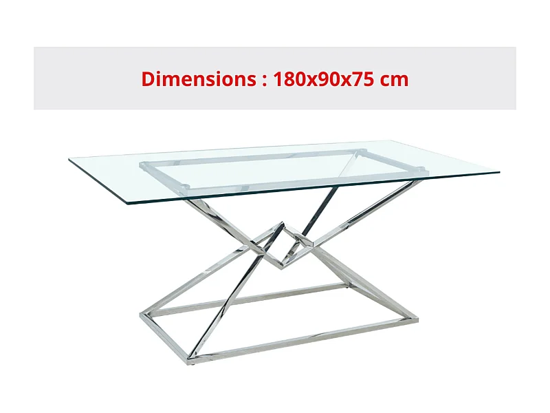 Table à manger PYRAMIDE plateau en verre et structure en Chrome pour 4 à 8 personnes