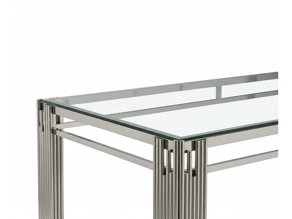 Table à Manger Verre Trempé Transparent & Pieds Chromés – 150×90 cm – FLUTE