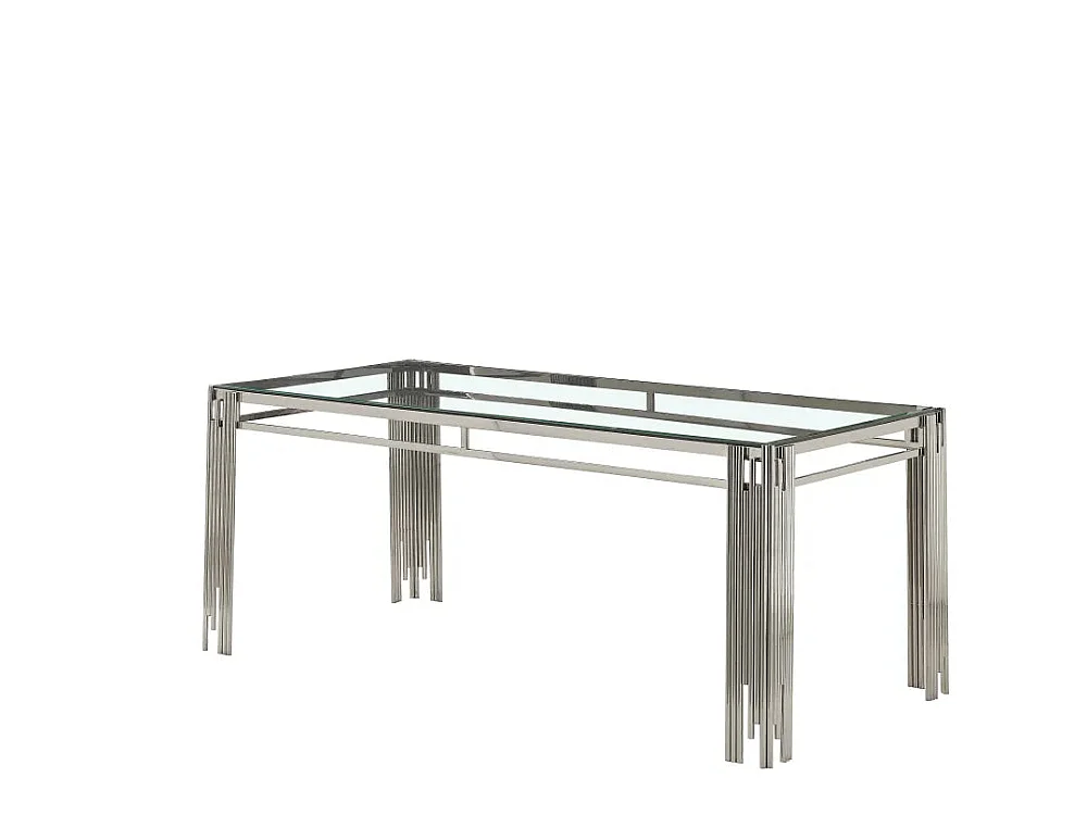 Table à Manger Verre Trempé Transparent & Pieds Chromés – 150×90 cm – FLUTE