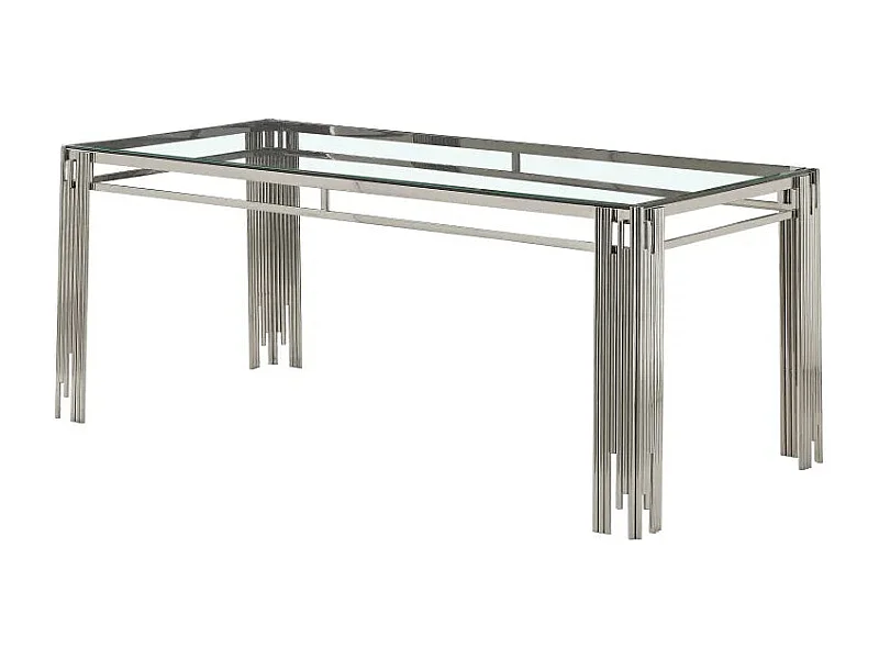 Table à manger FLUTE Chrome Plateau en verre Marbré 150 cm - Transparent