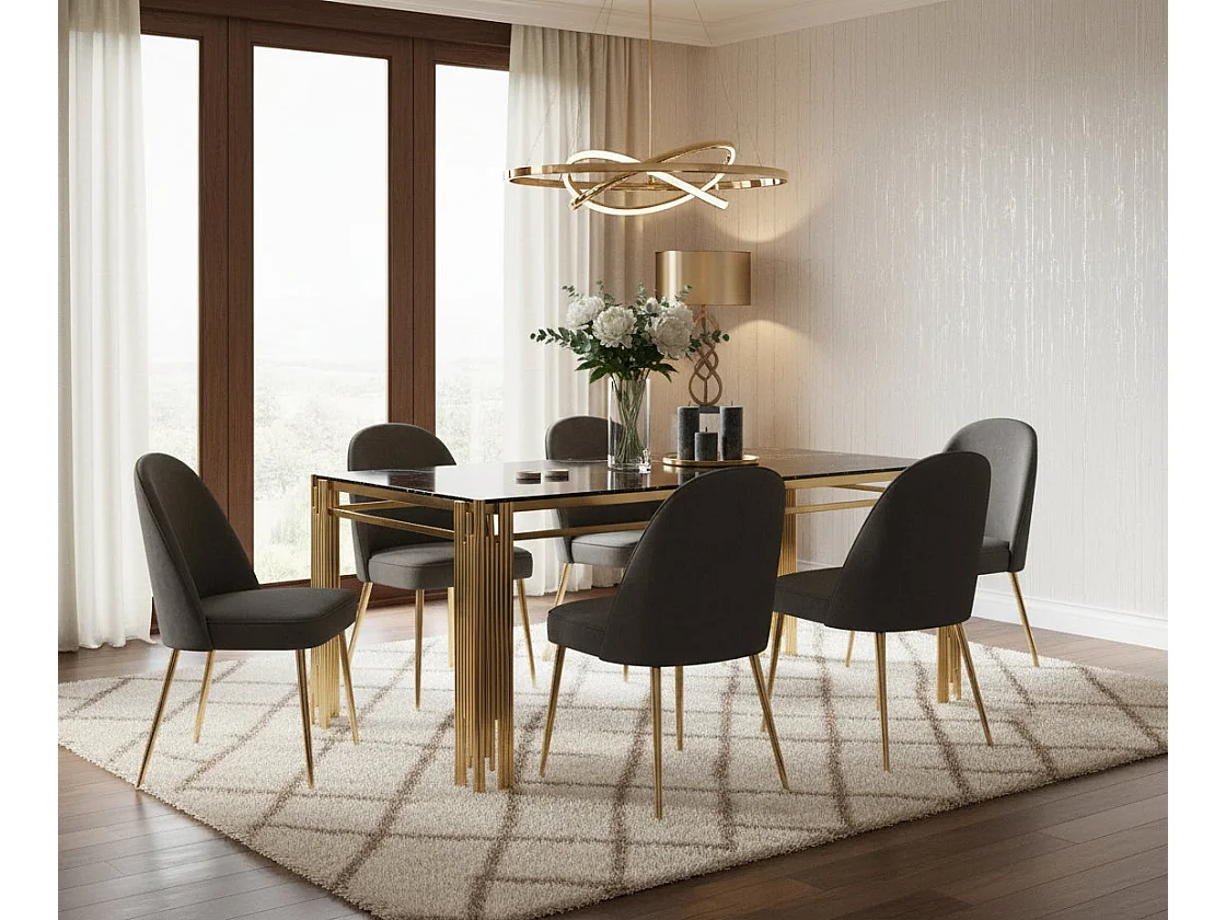 Table à Manger Rectangulaire Gold Plateau Effet Marbré Noir – 150x90x75 cm - FLUTE