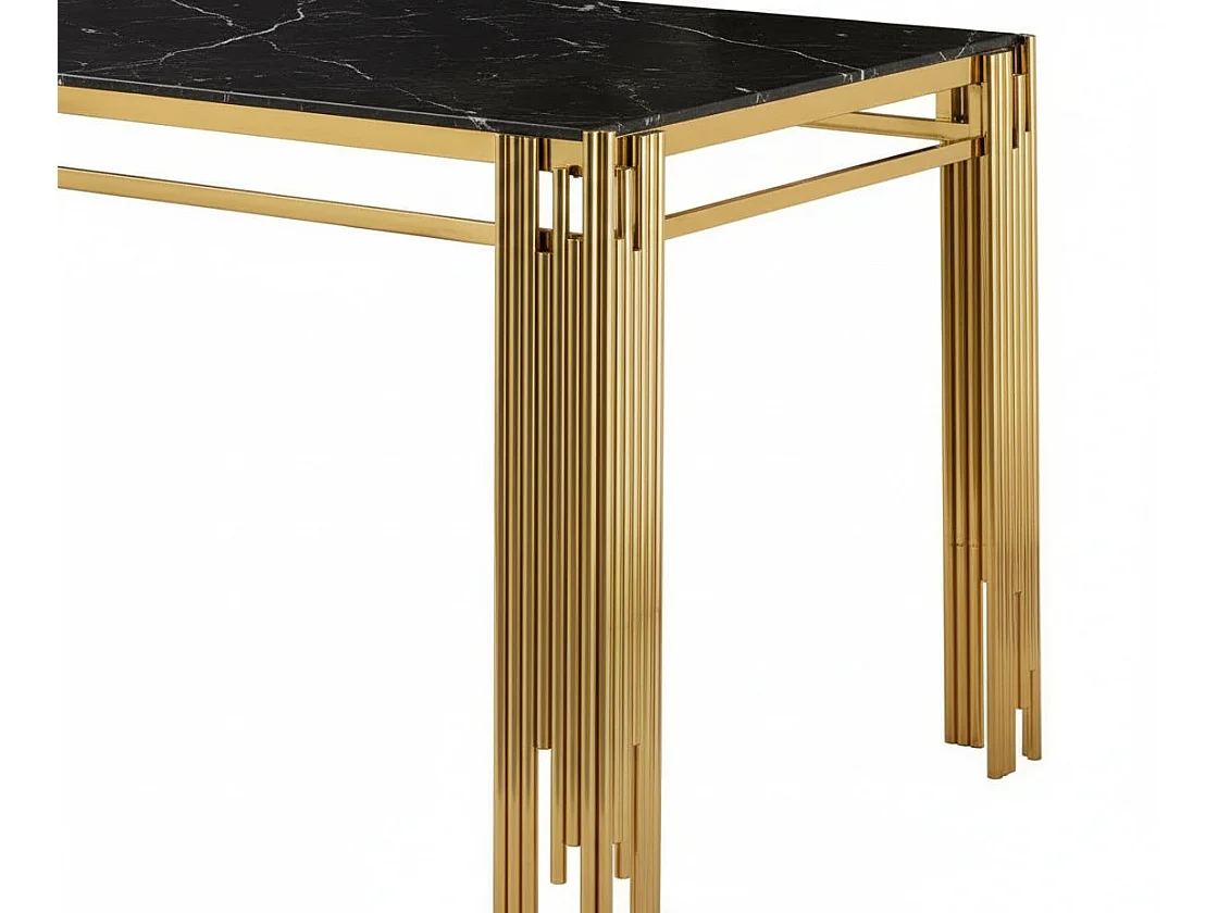 Table à Manger Rectangulaire Gold Plateau Effet Marbré Noir – 150x90x75 cm - FLUTE