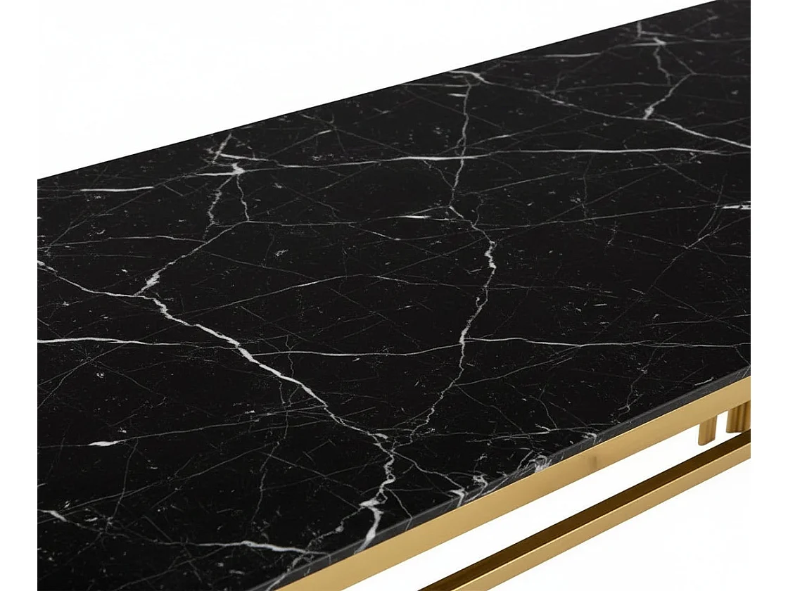 Table à Manger Rectangulaire Gold Plateau Effet Marbré Noir – 150x90x75 cm - FLUTE