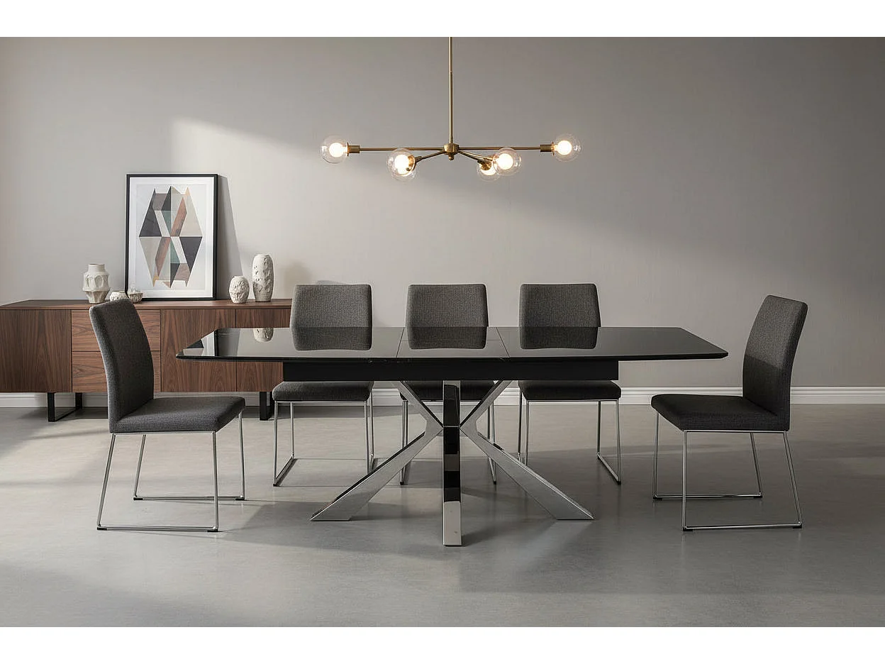 Table à Manger Extensible Céramique Marbrée Noire Chrome – 160/200 cm - BIANCA
