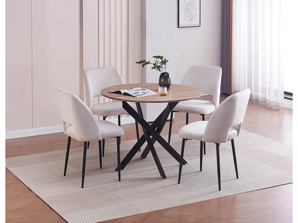 Table à manger JESSICA en boisCHENE pieds métal noir 120 cm