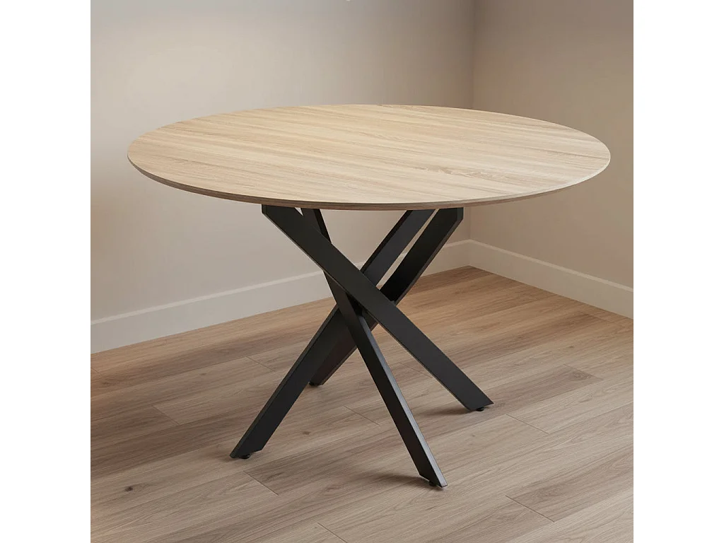 Table à manger JESSICA en bois CHENE pieds métal noir 120 cm
