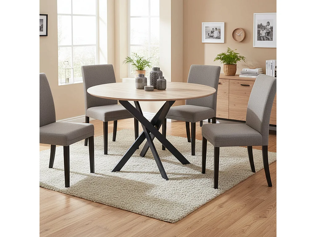Table à manger JESSICA en bois CHENE pieds métal noir 120 cm