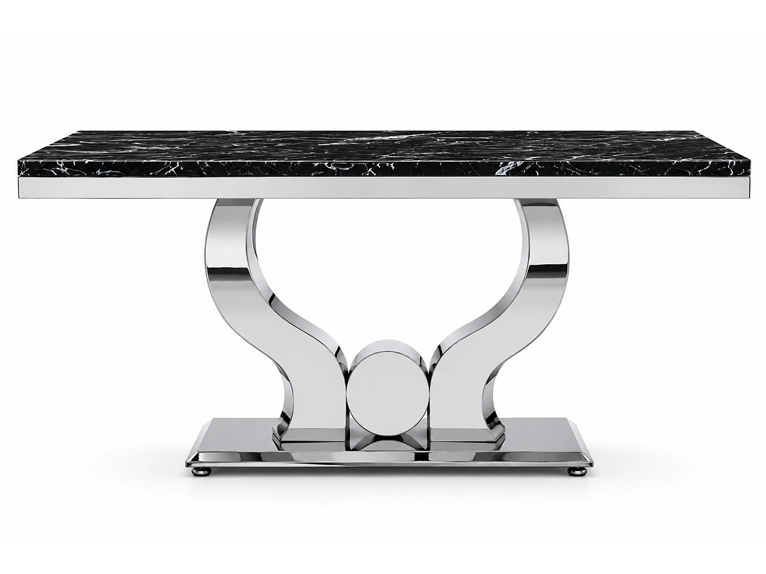 Table à manger TROFY 4 à 6 personnes 150x90 cm chrome plateau en verre effet marbré noir